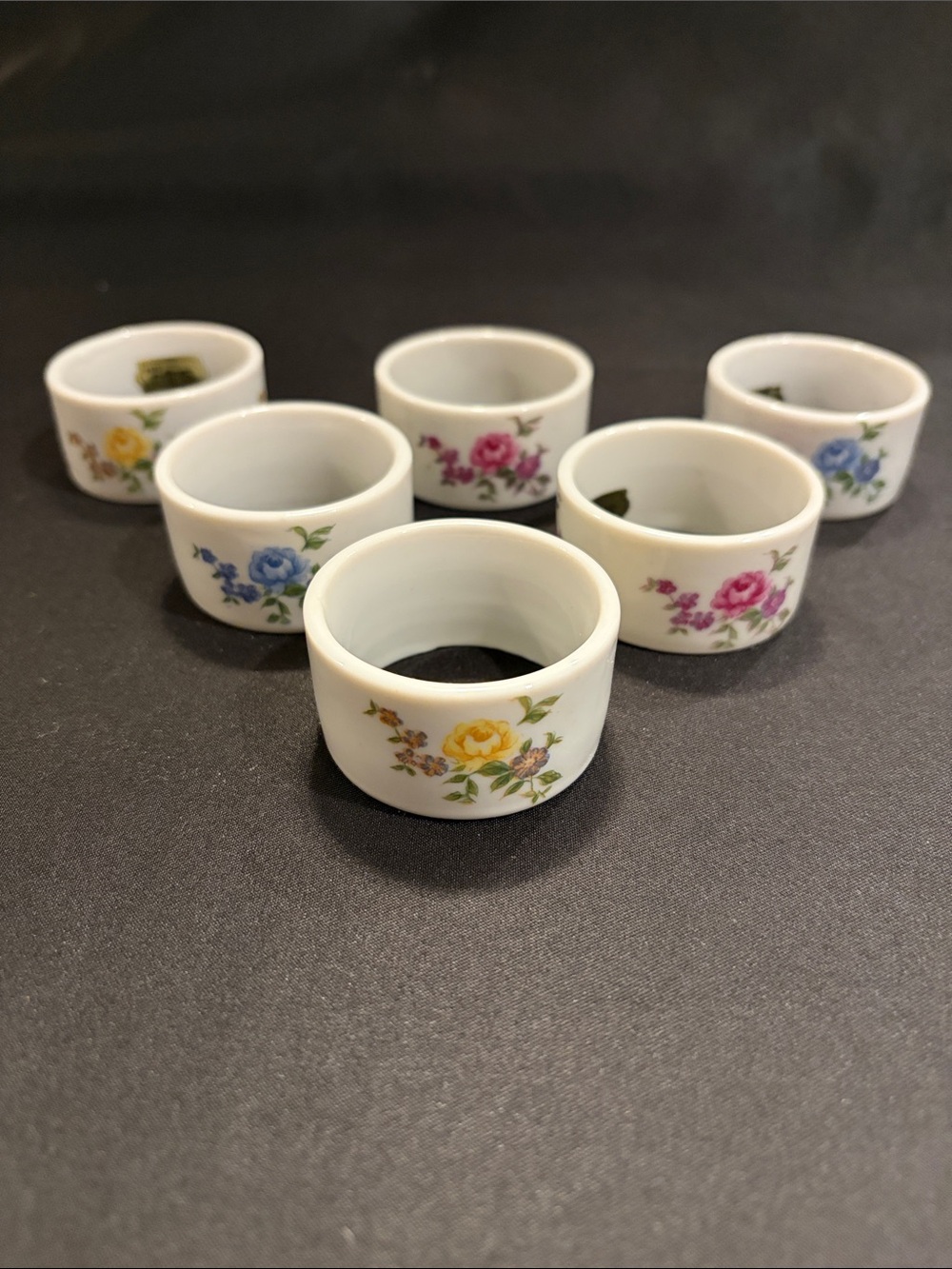 Vintage Shafford Japan White Floral Porcelain Napkin Rings. Set of 6